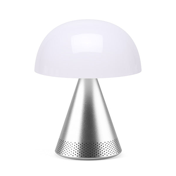 Lampada led portatile grande con speaker "Mina L Audio" Lexon argento