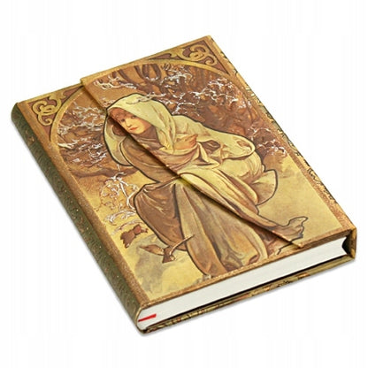 Quaderno Mini a righe a con copertina rigida ed elastico "Mucha - Nella Neve" Paperblanks