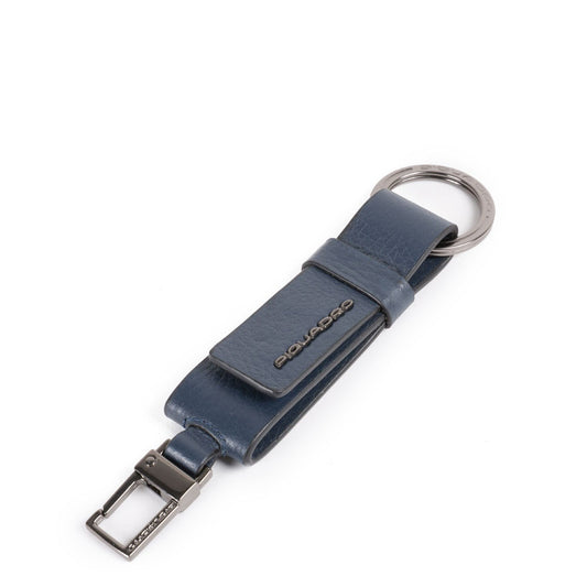 Portachiavi in pelle con moschettone e anello Modus Special Piquadro blu