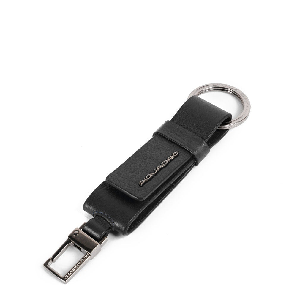 Portachiavi in pelle con moschettone e anello Modus Special Piquadro nero