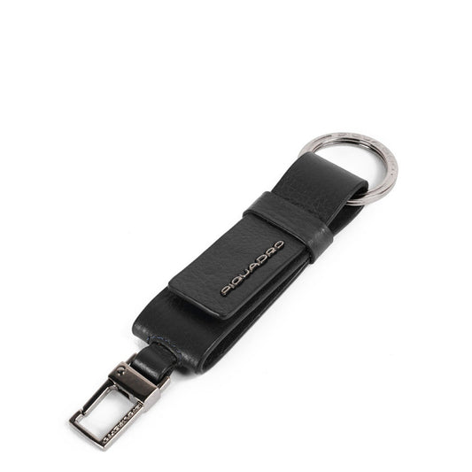 Portachiavi in pelle con moschettone e anello Modus Special Piquadro nero