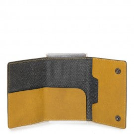 Porta carte di credito in pelle con tasca portasoldi e protezione antifrode Piquadro giallo