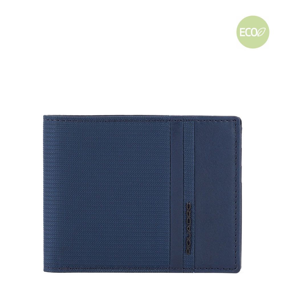 Portafoglio piccolo uomo con portabadge estraibile e RFID Woody Piquadro blu