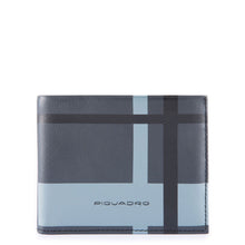 Carica l&#39;immagine nel visualizzatore di Gallery, Portafoglio piccolo  in pelle fantasia con portabadge estraibile e RFID Tag Piquadro nero azzurro

