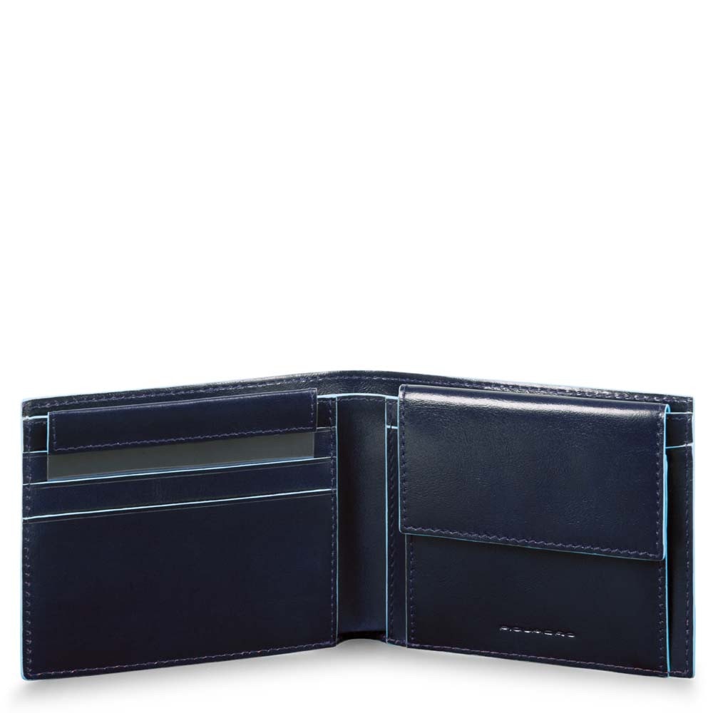Portafoglio in pelle con portabadge estraibile e RFID Bluesquare Piquadro blu