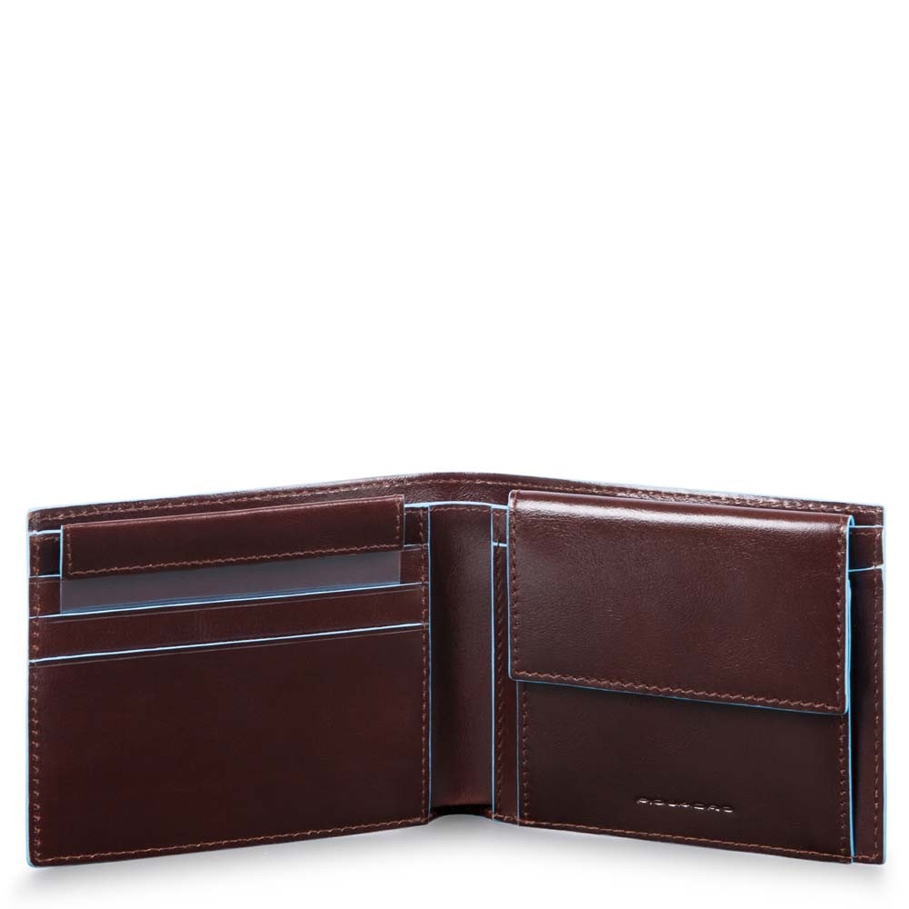 Portafoglio in pelle con portabadge estraibile e RFID Bluesquare Piquadro mogano