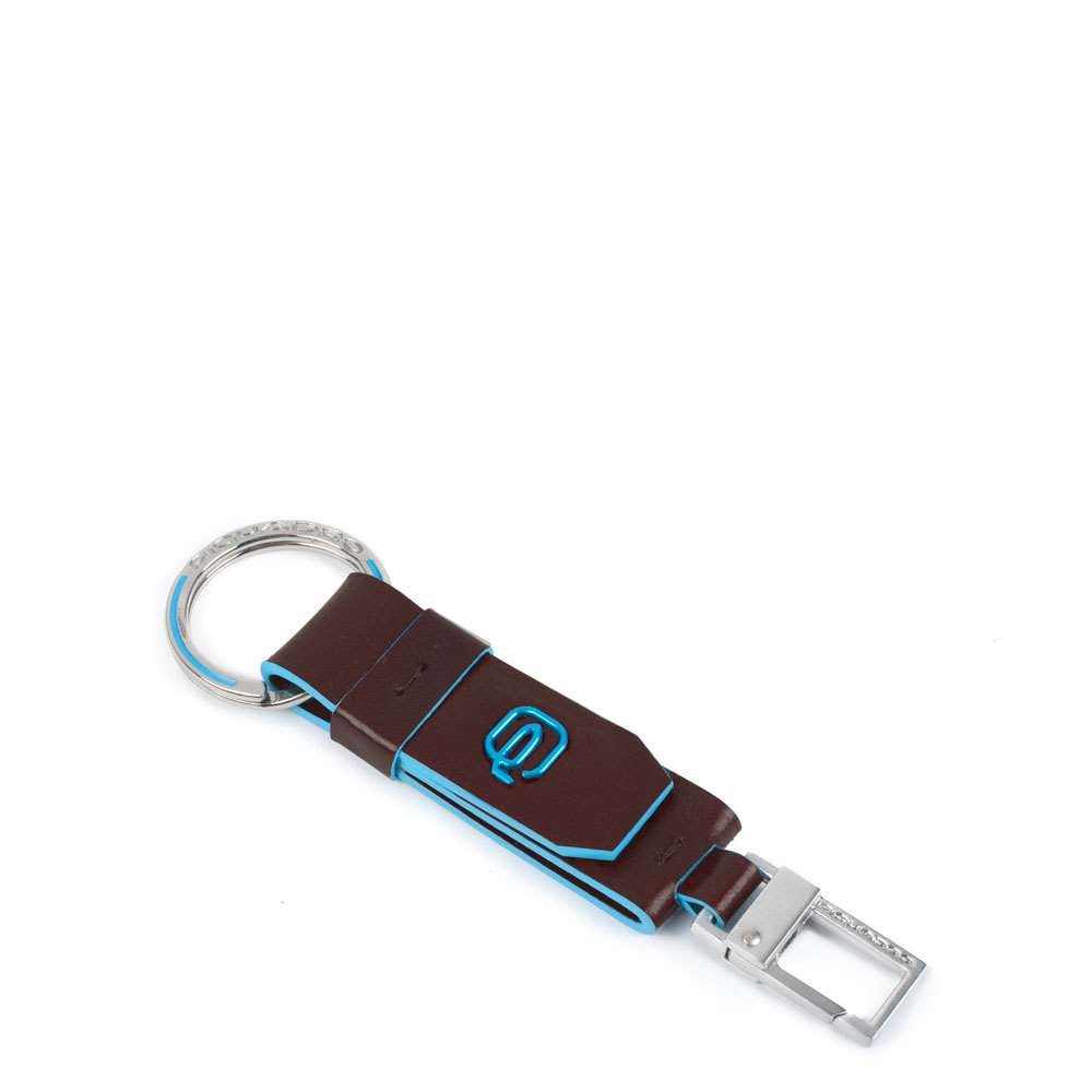 Portachiavi in pelle con moschettone e anello Bluesquare Piquadro mogano