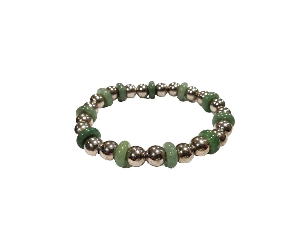 Bracciale elasticizzato in argento e giada "Shinè"