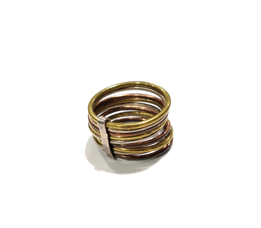 Anello multifilo trimetallico in argento, ottone e bronzo