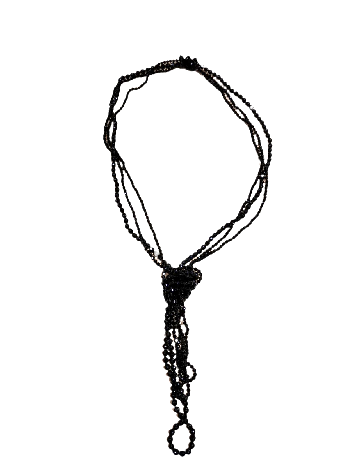 Collana centoperle a quattro fili con nodo in pietre nere sfaccettate