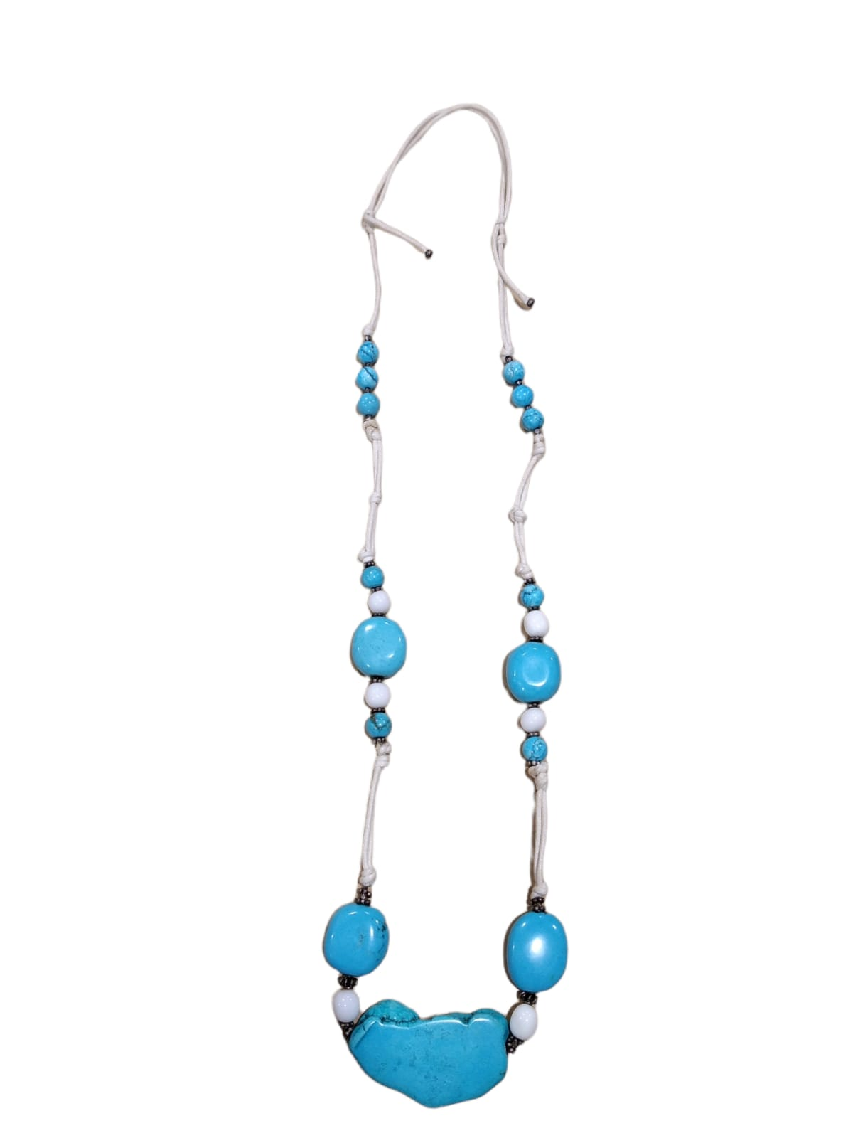 Collana lunga regolabile in pasta di turchese e agata azzurra e bianca