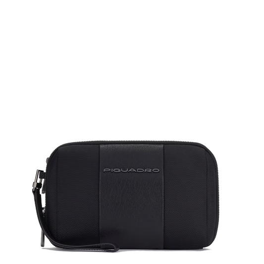 Pochette a due scomparti in tessuto e pelle "Brief 2" Piquadro NERO