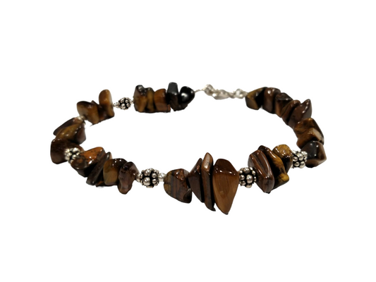 Bracciale in occhio di tigre con elementi in argento  sferette perlinate