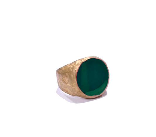 Anello in ottone e pasta vitrea verde