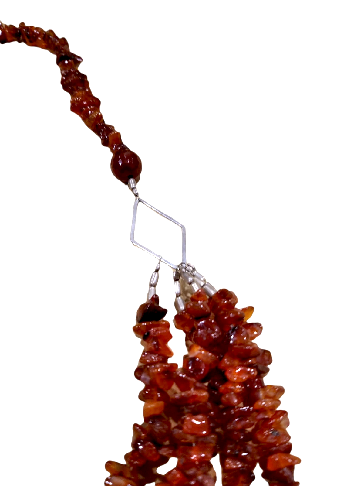 Collana lunga a cascata in corniona con broches in argento
