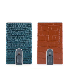 Porta carte di credito in pelle effetto rettile con meccanismo e protezione antifrode Piquadro (disponibile in diversi colori)