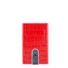 Carica l&#39;immagine nel visualizzatore di Gallery, Porta carte di credito in pelle effetto rettile con meccanismo e protezione antifrode Piquadro  rosso cocco
