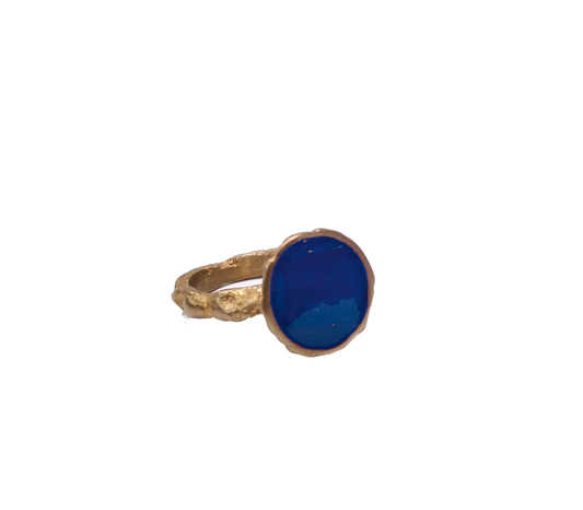 Anello in ottone e pasta vitrea  blu