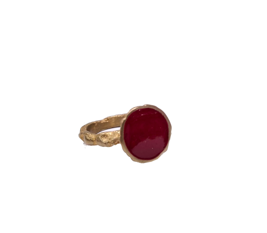 Anello in ottone e pasta vitrea  bordeaux