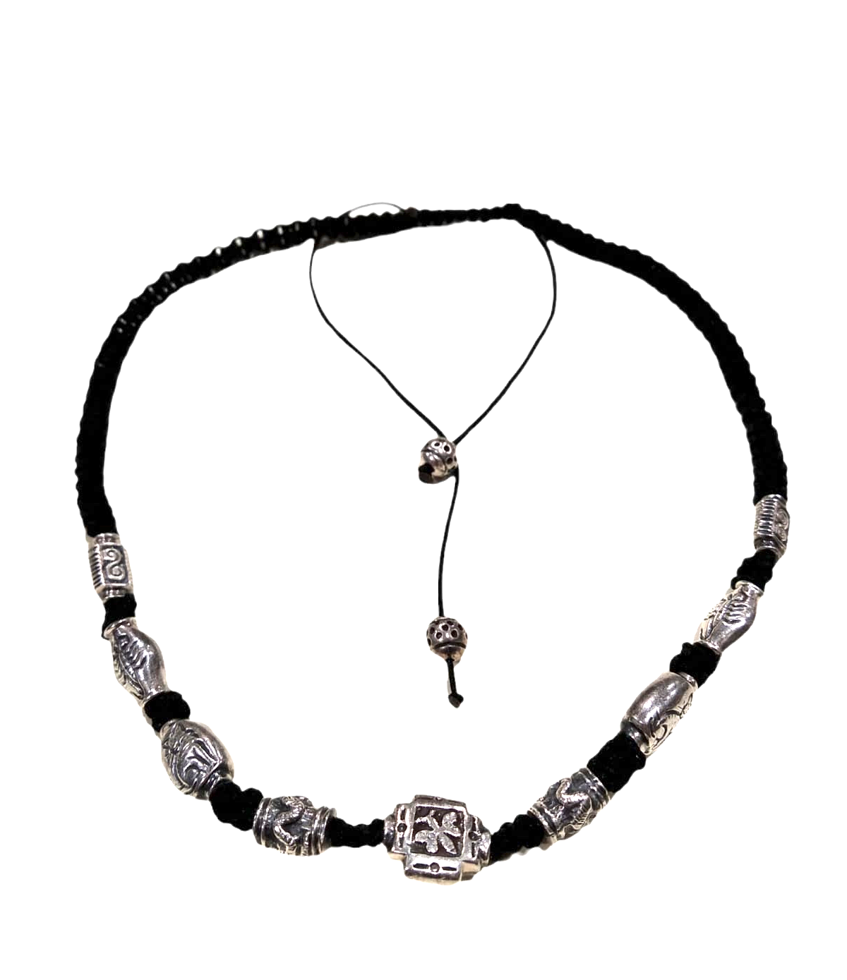 Collana regolabile con elementi ovoidali in argento