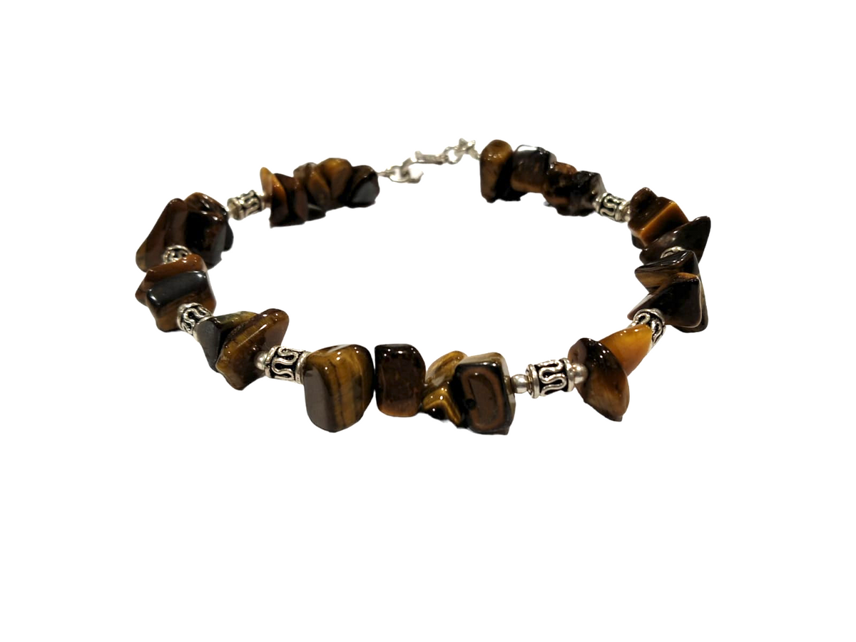 Bracciale in occhio di tigre con elementi in argento cilindretti