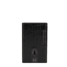 Carica l&#39;immagine nel visualizzatore di Gallery, Porta carte di credito in pelle effetto rettile con meccanismo e protezione antifrode Piquadro  nero cocco
