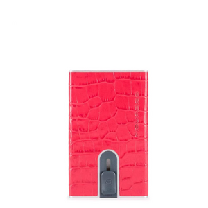 Porta carte di credito in pelle effetto rettile con meccanismo e protezione antifrode Piquadro  rosa cocco