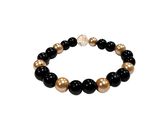 Bracciale elasticizzato in perle 0,6mm bicolor  nero/champagne