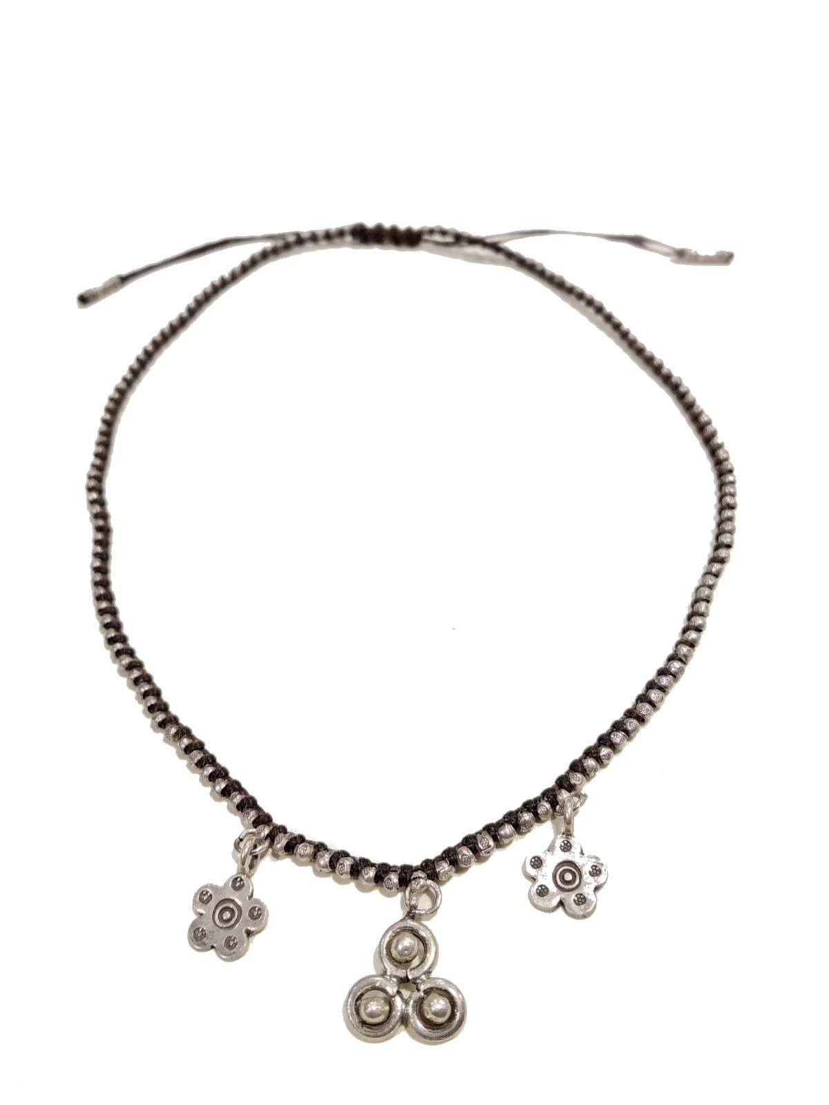 Collana regolabile in argento con charms  fiori