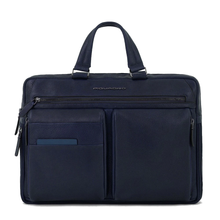 Carica l&#39;immagine nel visualizzatore di Gallery, Cartella portapc 14&quot; a due manici in pelle Finn Piquadro blu
