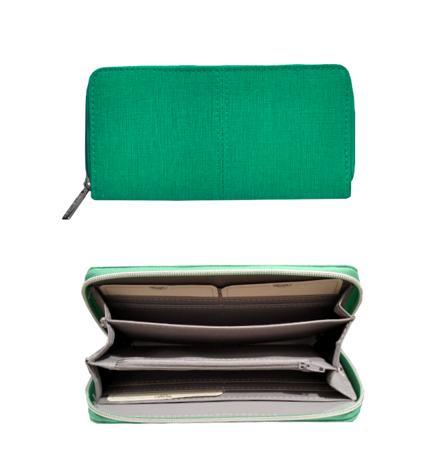 Portafogli donna in pelle a soffietto con zip InTempo verde acqua