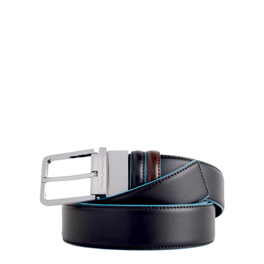 Cintura double face in pelle Blue Square Piquadro nero mogano
