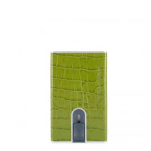 Carica l&#39;immagine nel visualizzatore di Gallery, Porta carte di credito in pelle effetto rettile con meccanismo e protezione antifrode Piquadro  verde cocco
