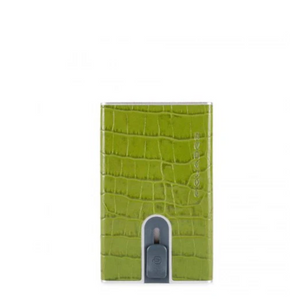 Porta carte di credito in pelle effetto rettile con meccanismo e protezione antifrode Piquadro  verde cocco