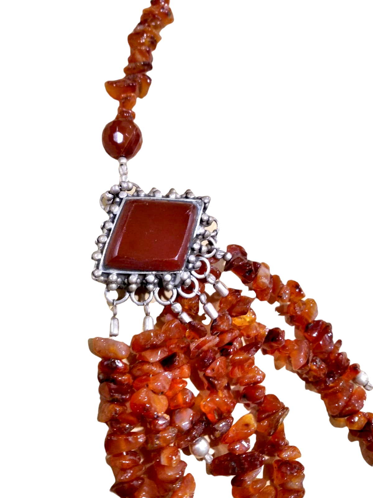 Collana lunga a cascata in corniona con broches in argento