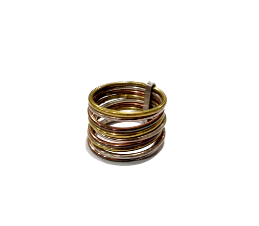 Anello multifilo trimetallico in argento, ottone e bronzo