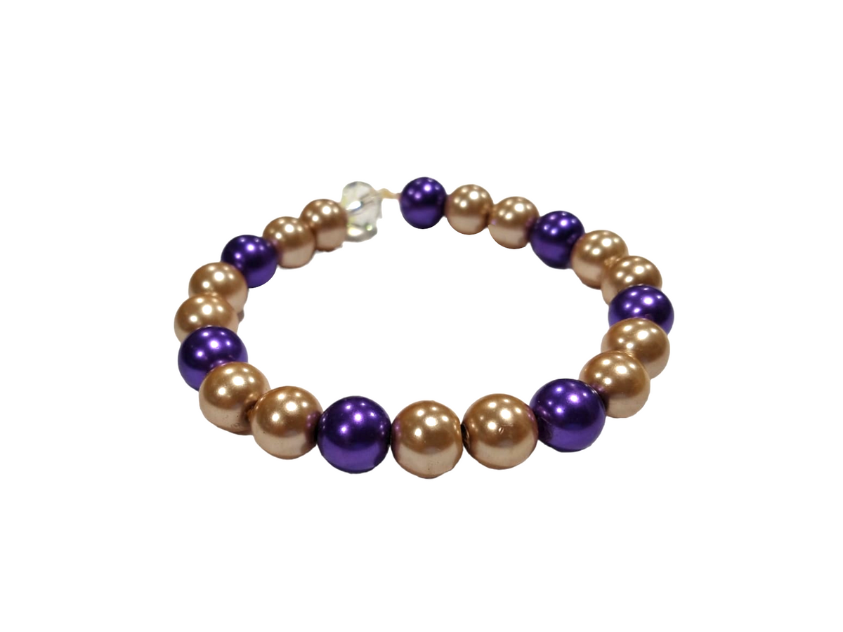 Bracciale elasticizzato in perle 0,6mm bicolor  viola/champagne