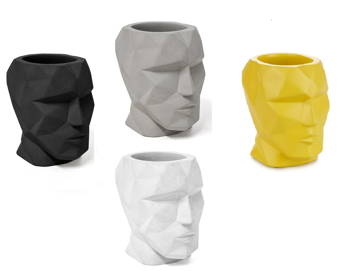 Portapenne in cemento "Testa sfaccettata" (disponibile in quattro colori)
