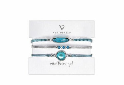 Set tre bracciali regolabili con elemento in vetro "Acquamarina" Vestopazzo