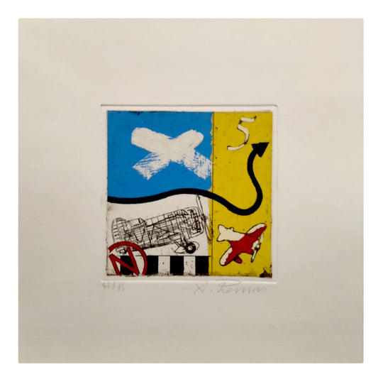 Incisione acquarellata di Alessandro Reggioli "Hangar 5"