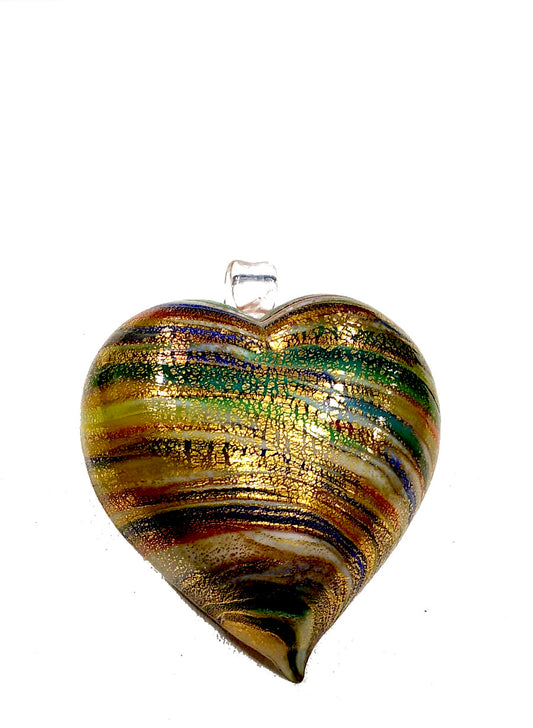 Cuore in vetro di Murano"Klimt" righe verdi