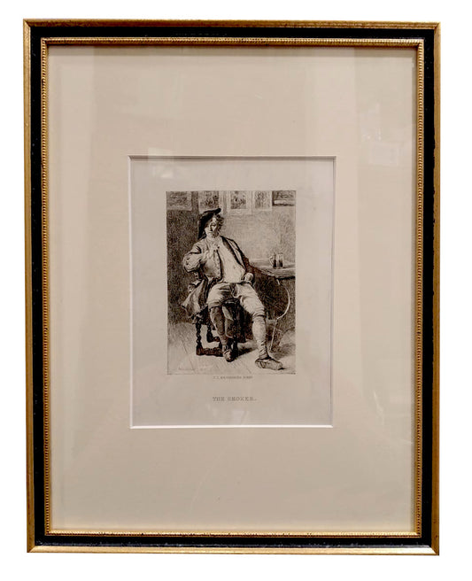 Incisione d'antiquariato incorniciata "Jean Louis Ernest Meissonier - The Smoker"