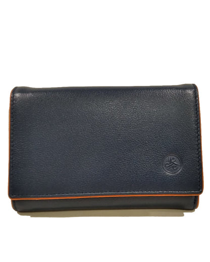  Portafoglio da donna in pelle con patta Carraro blu