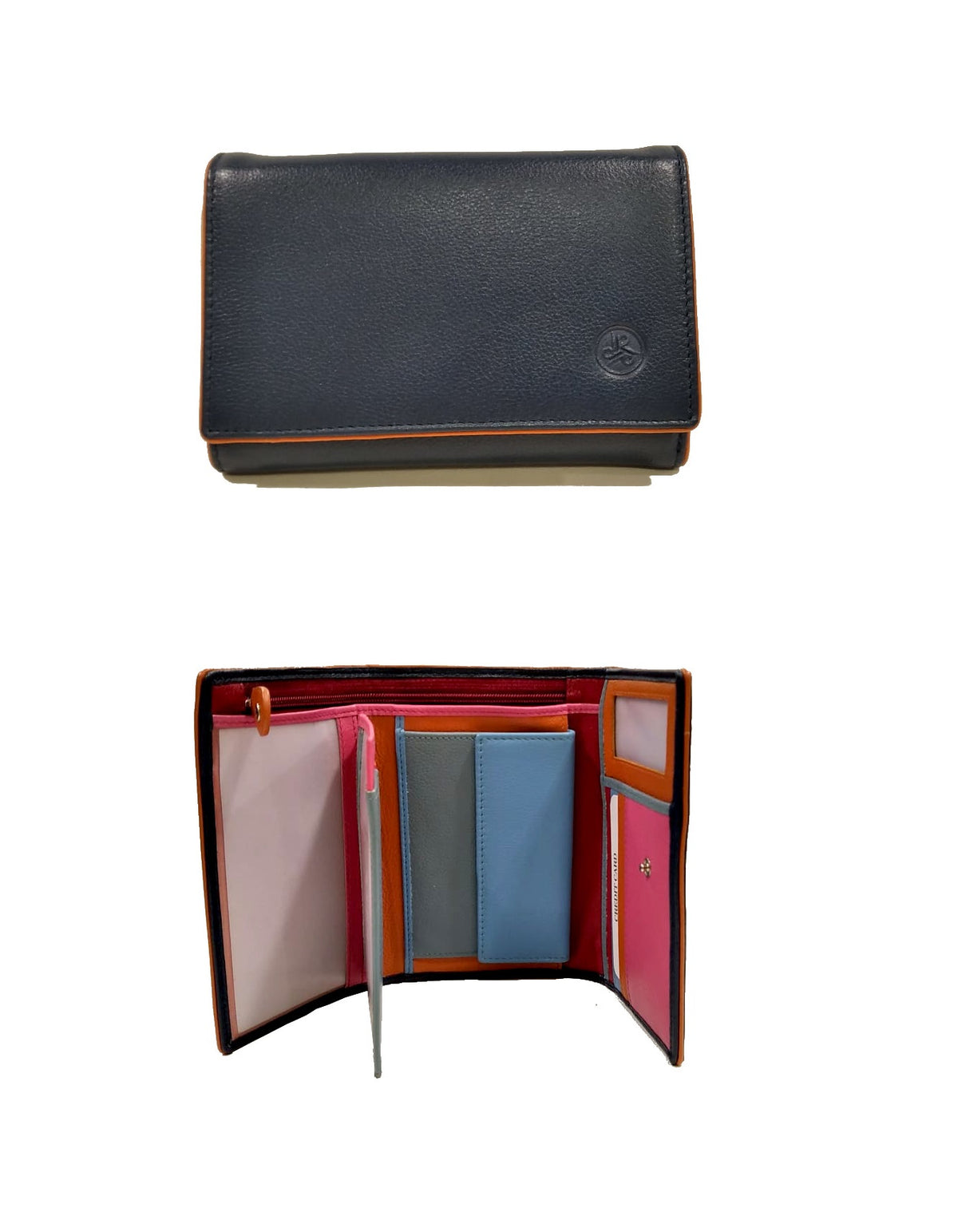 Portafoglio da donna in pelle con patta Carraro blu interno