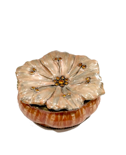 Scatolina in metallo con coperchio a fiore
