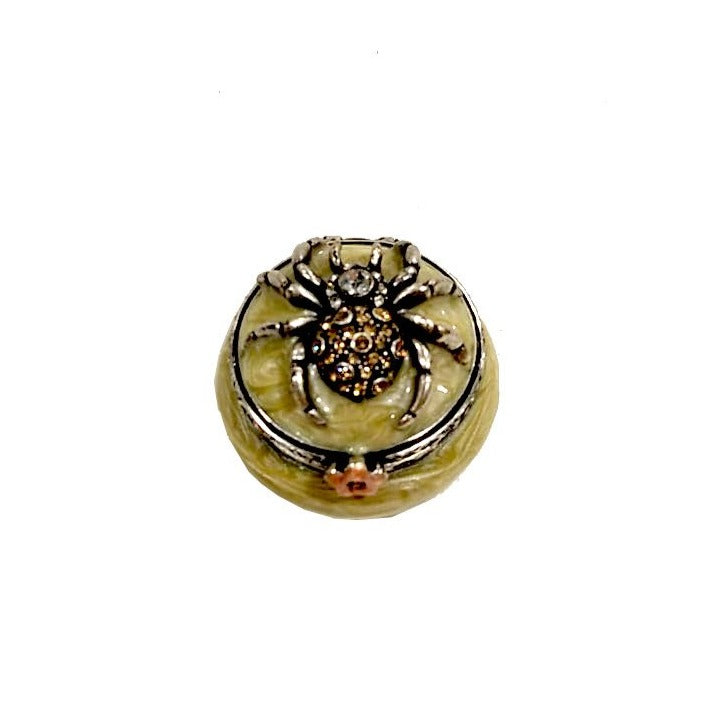 Scatolina portapillole in metallo smaltato con decorazione ragno con zirconi