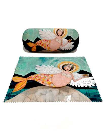 Custodia per occhiali con pezzolina sirena con ali