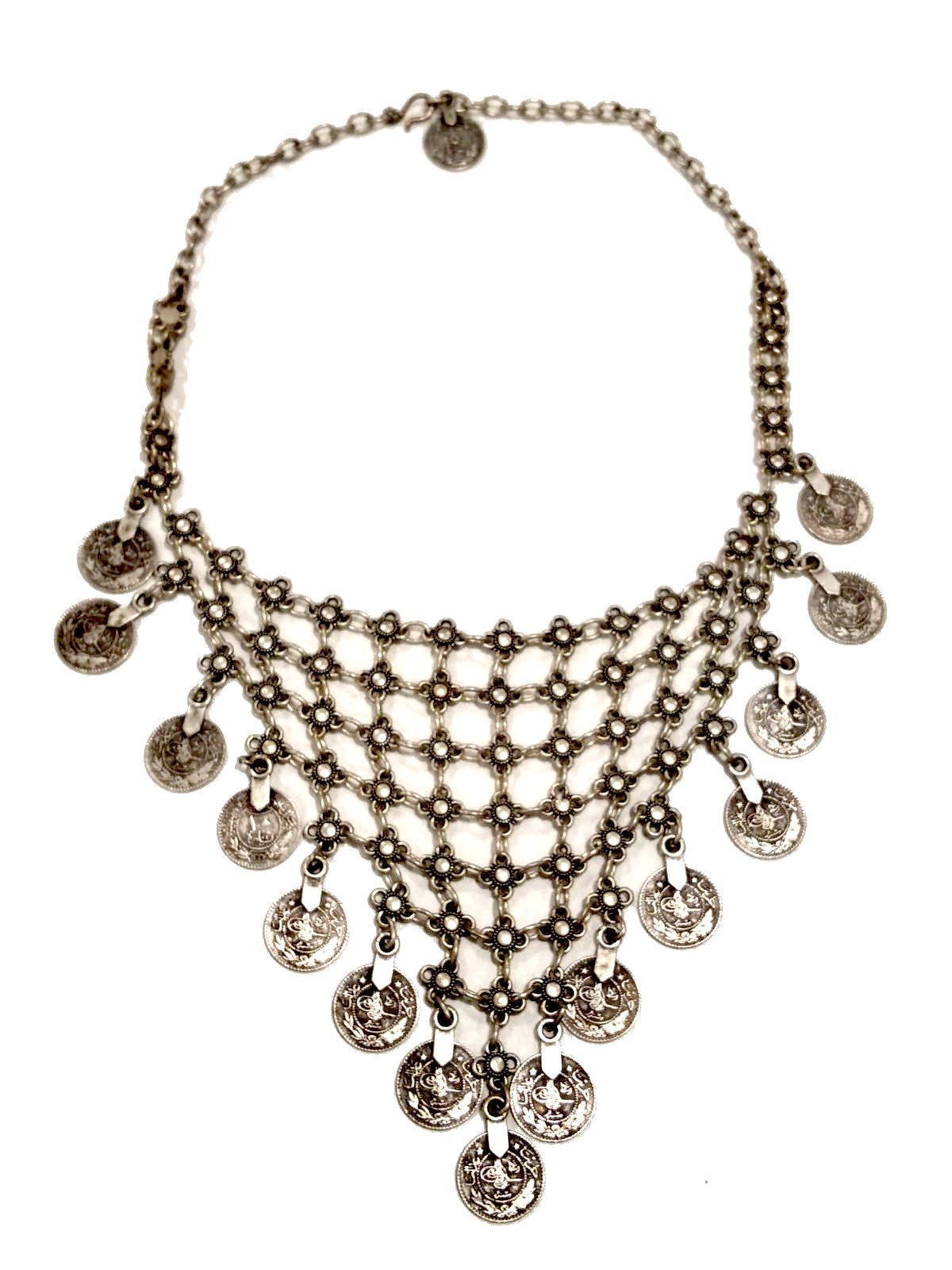 Collana a maglia in Zama con pendenti moneta
