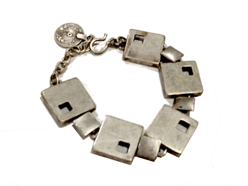 Bracciale in Zama con motivo a quadrati effetto stressato