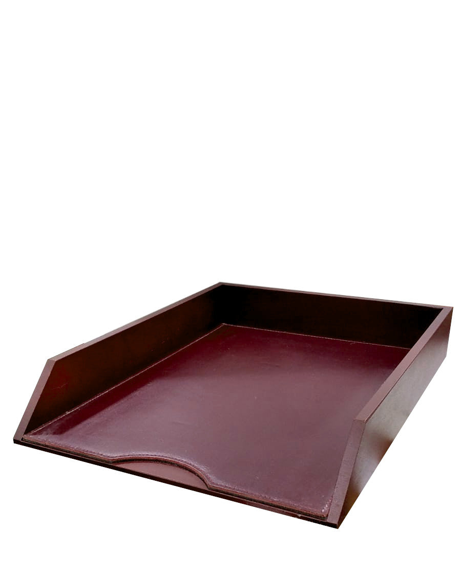 Vaschetta porta documenti in legno e pelle bordeaux Pinetti